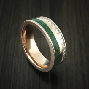 14K Rose Gold Men's Band with Half Eternity Diamonds and Malachite Stone Inlay Custom Made