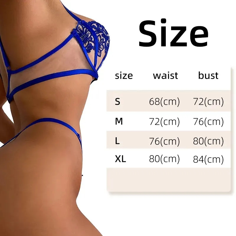 2Pcs Lace Bra Rose Mesh Embroidery Bikini Set