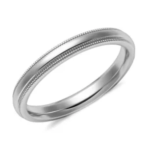 3mm Milgrain Comfort Fit Wedding Ring White Gold