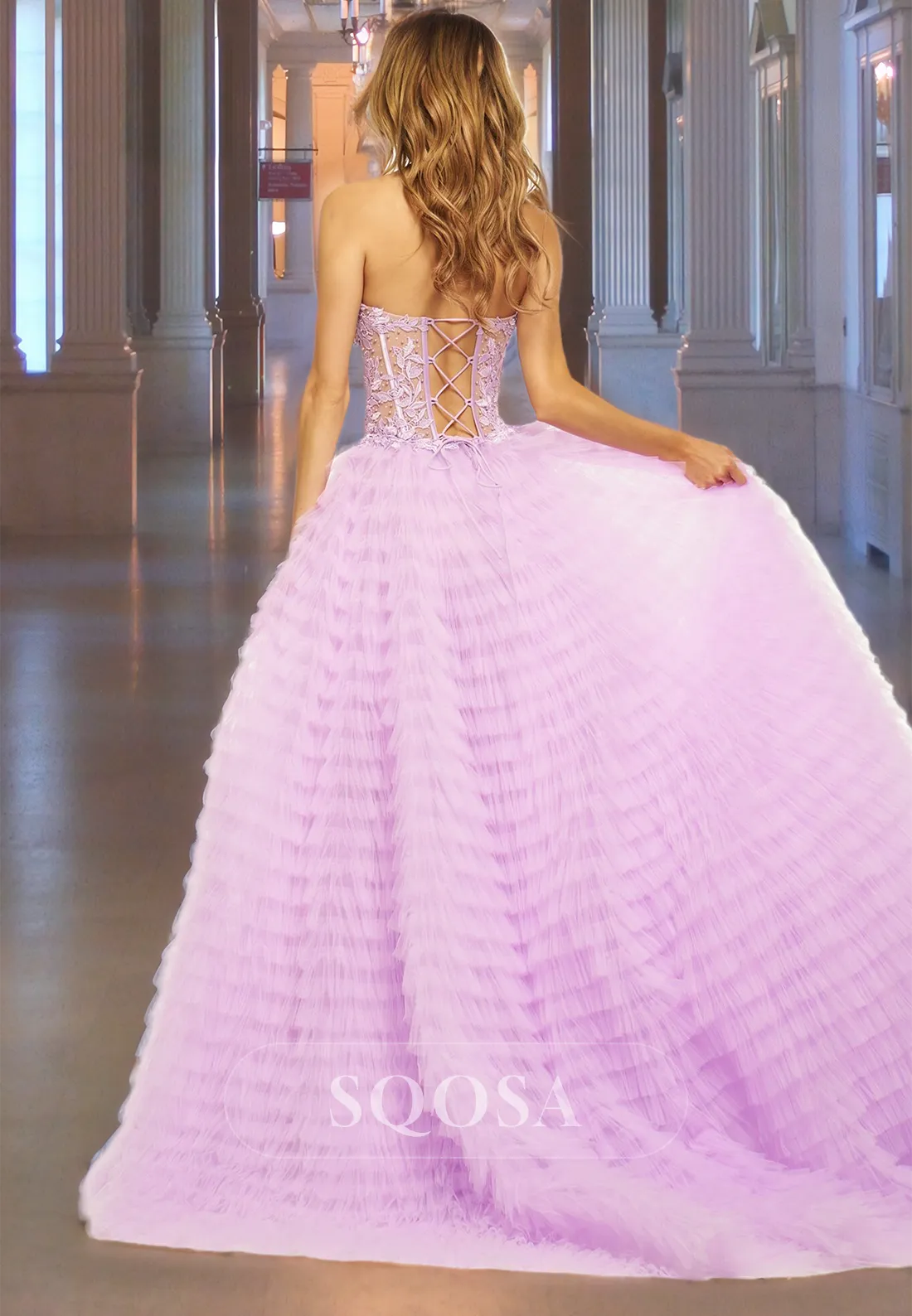 A-Line Off-Shoulder Sweetheart Pleated Prom Dress Lace Applique Beaded Cutout Tiered Party Dress