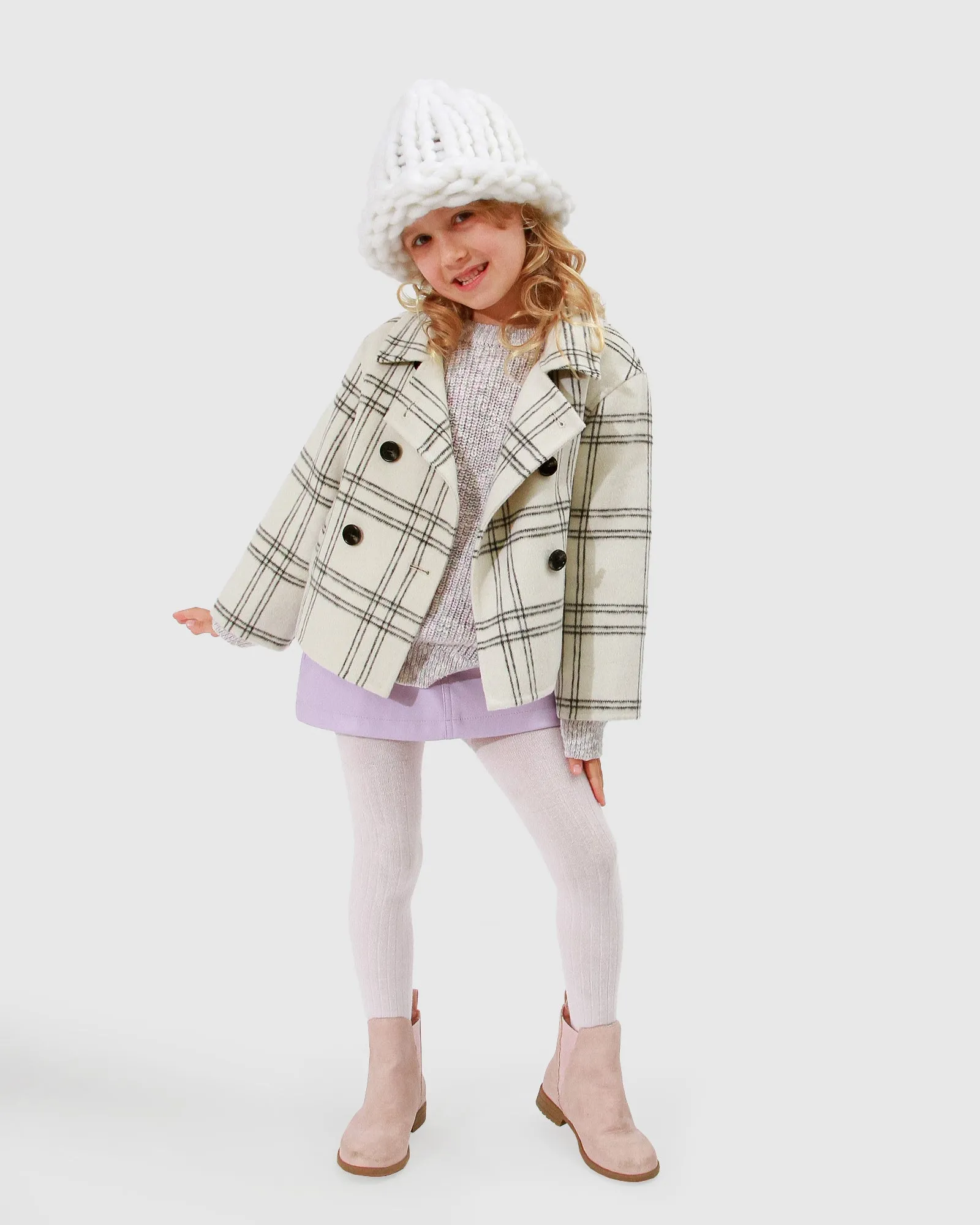 Adore You Wool Blend Peacoat - Cream Check
