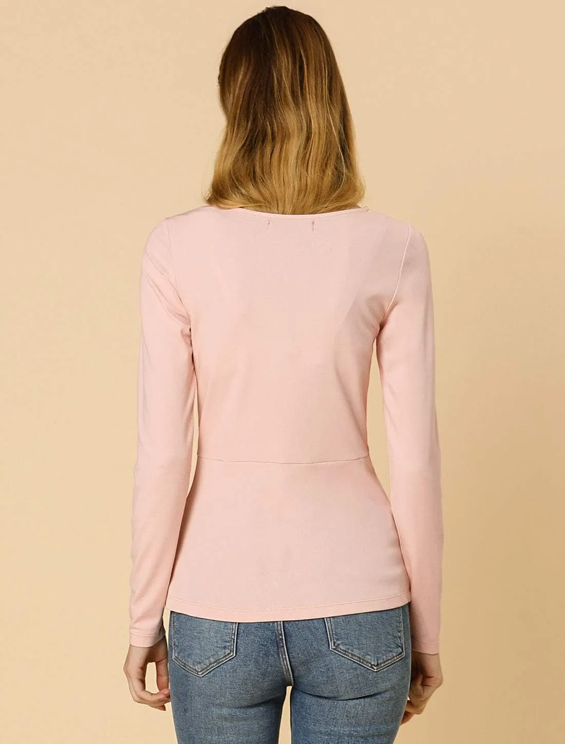 Allegra K Women's Long Sleeve Tops Round Neck Front Twist Tops Ruched Long Sleeve T Shirt