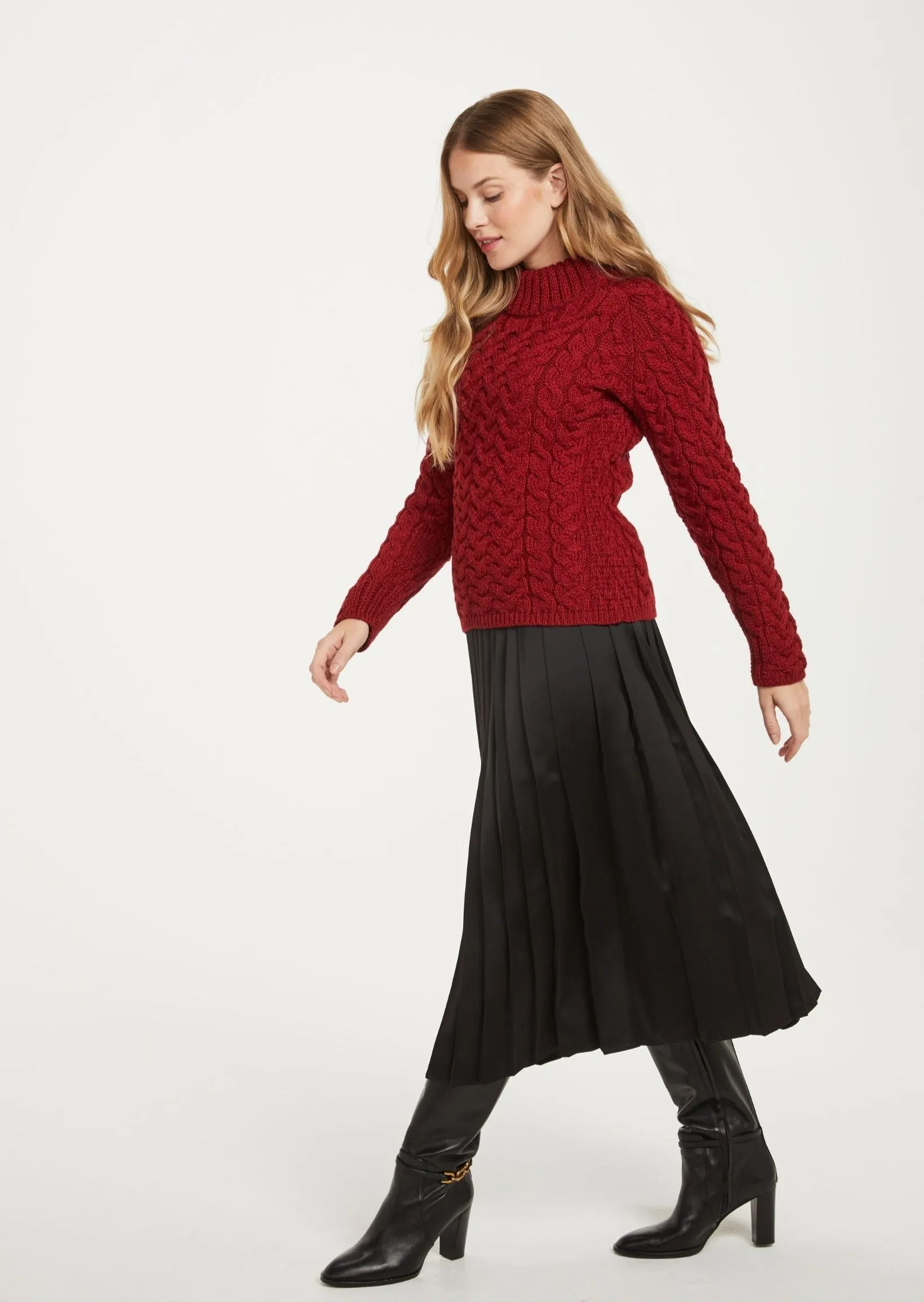 Aran Crew Neck Sweater | Red