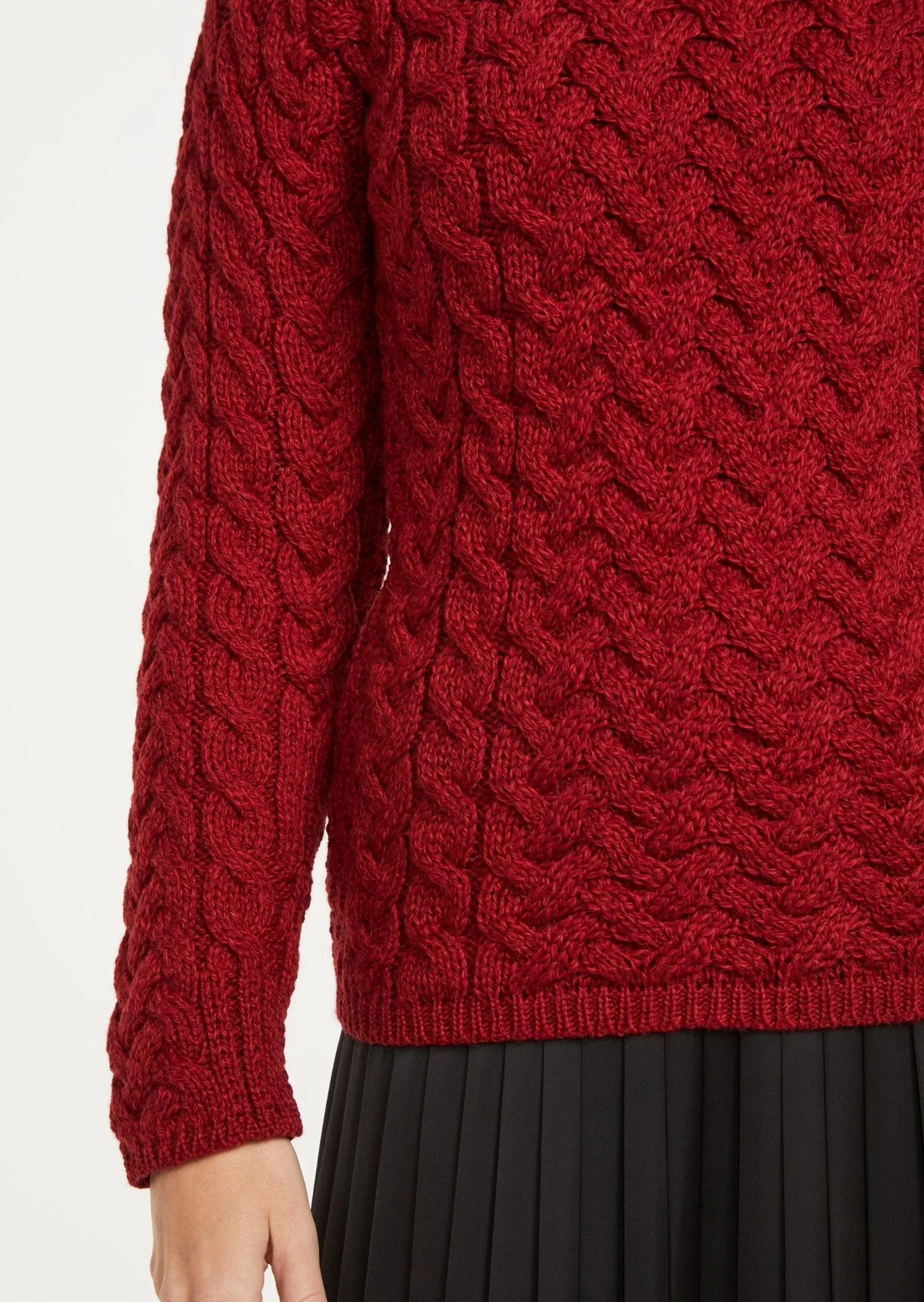 Aran Crew Neck Sweater | Red