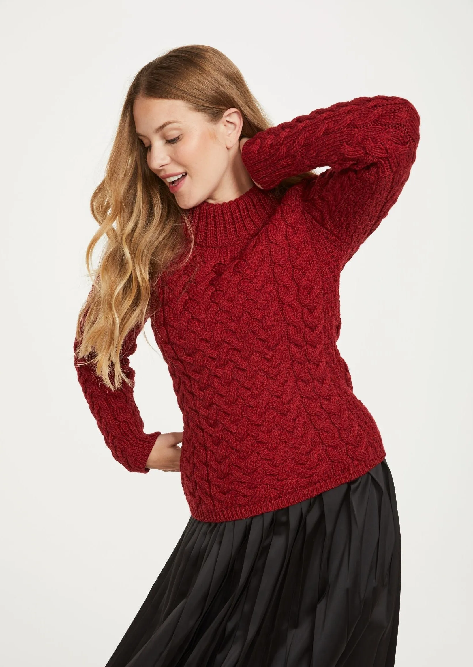 Aran Crew Neck Sweater | Red