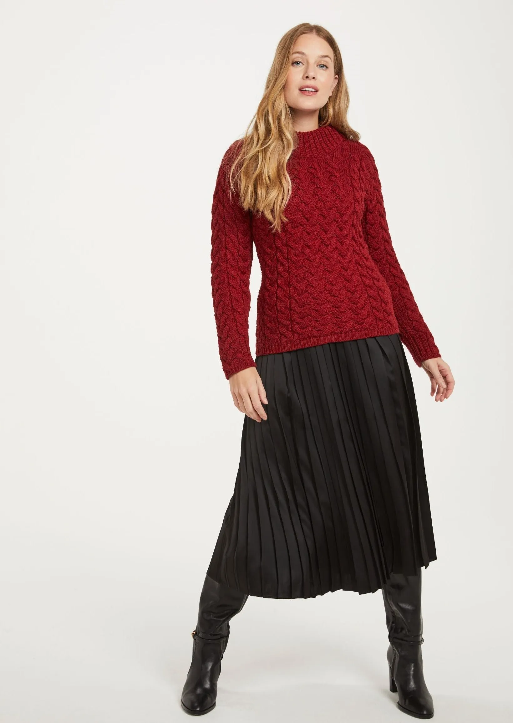 Aran Crew Neck Sweater | Red