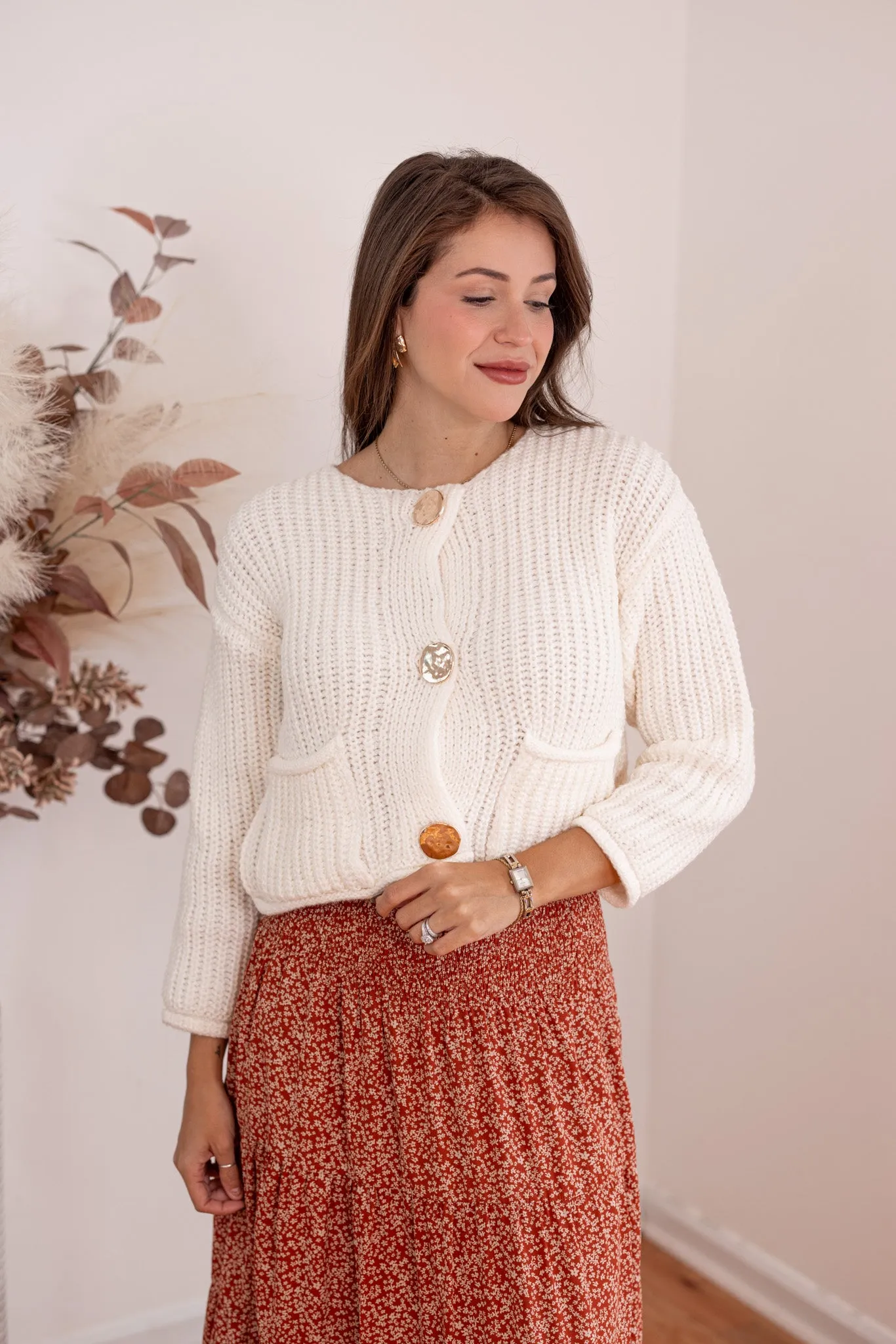 Chunky Beige Sweater Cardigan
