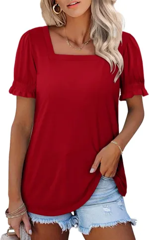 CRAZY GRID Womens Trendy Summer Tops Puff Sleeve Loose Fit Shirts Dressy Casual Blouses