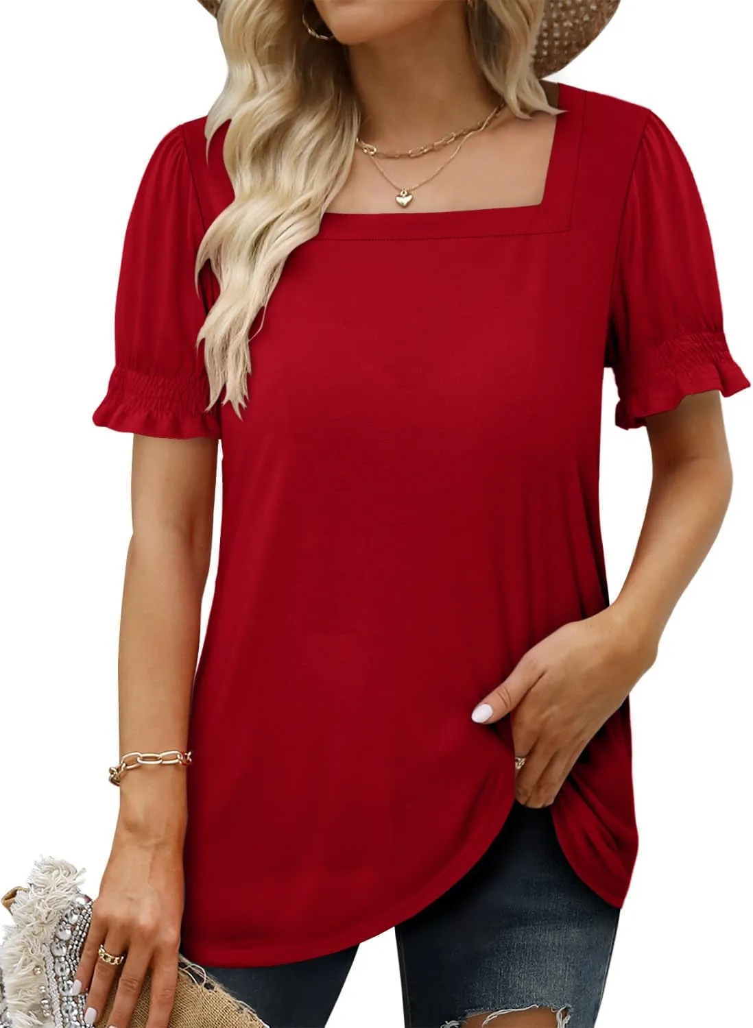CRAZY GRID Womens Trendy Summer Tops Puff Sleeve Loose Fit Shirts Dressy Casual Blouses