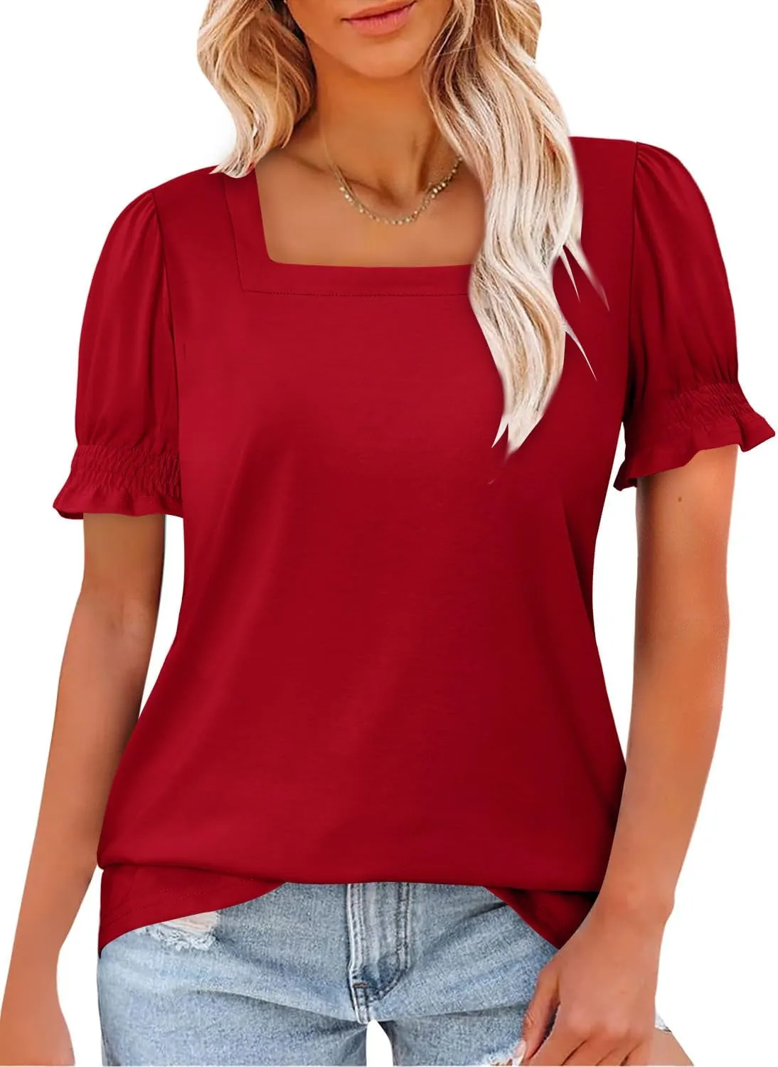 CRAZY GRID Womens Trendy Summer Tops Puff Sleeve Loose Fit Shirts Dressy Casual Blouses