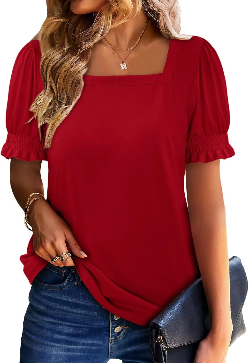 CRAZY GRID Womens Trendy Summer Tops Puff Sleeve Loose Fit Shirts Dressy Casual Blouses