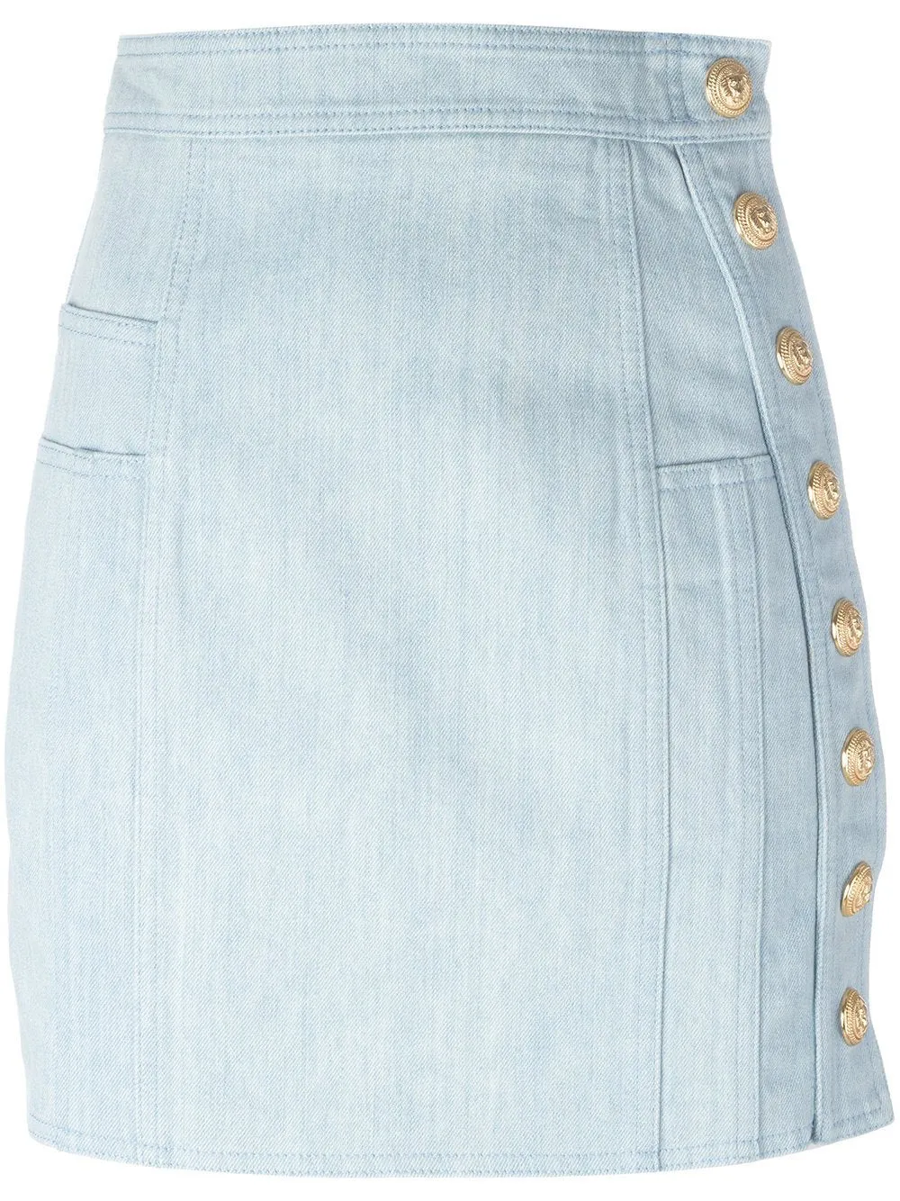 Denim Mini Skirt with Gold Button Embellishments