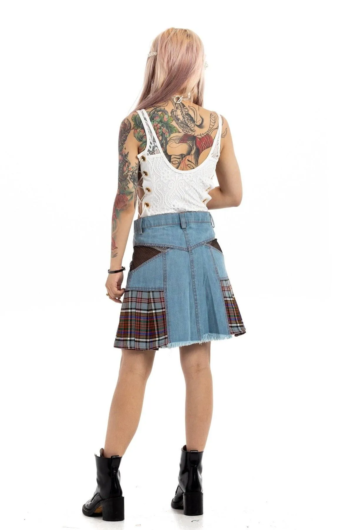 Denim Tartan Skirt  - Summer Style