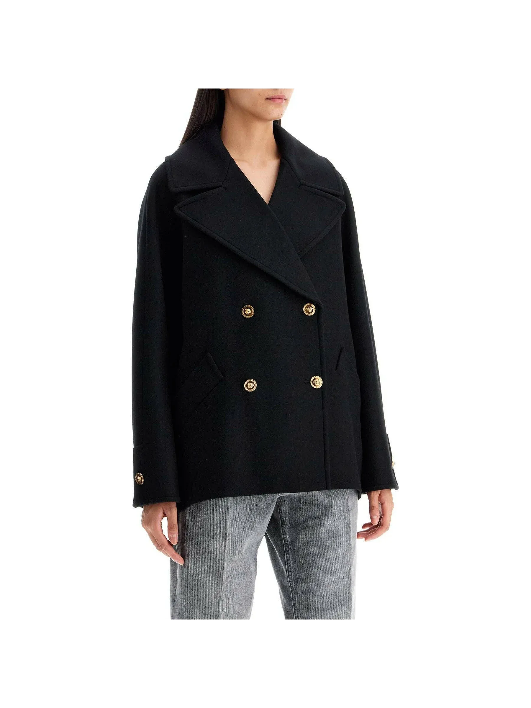 Double-Breasted Cocoon Wool Peacoat