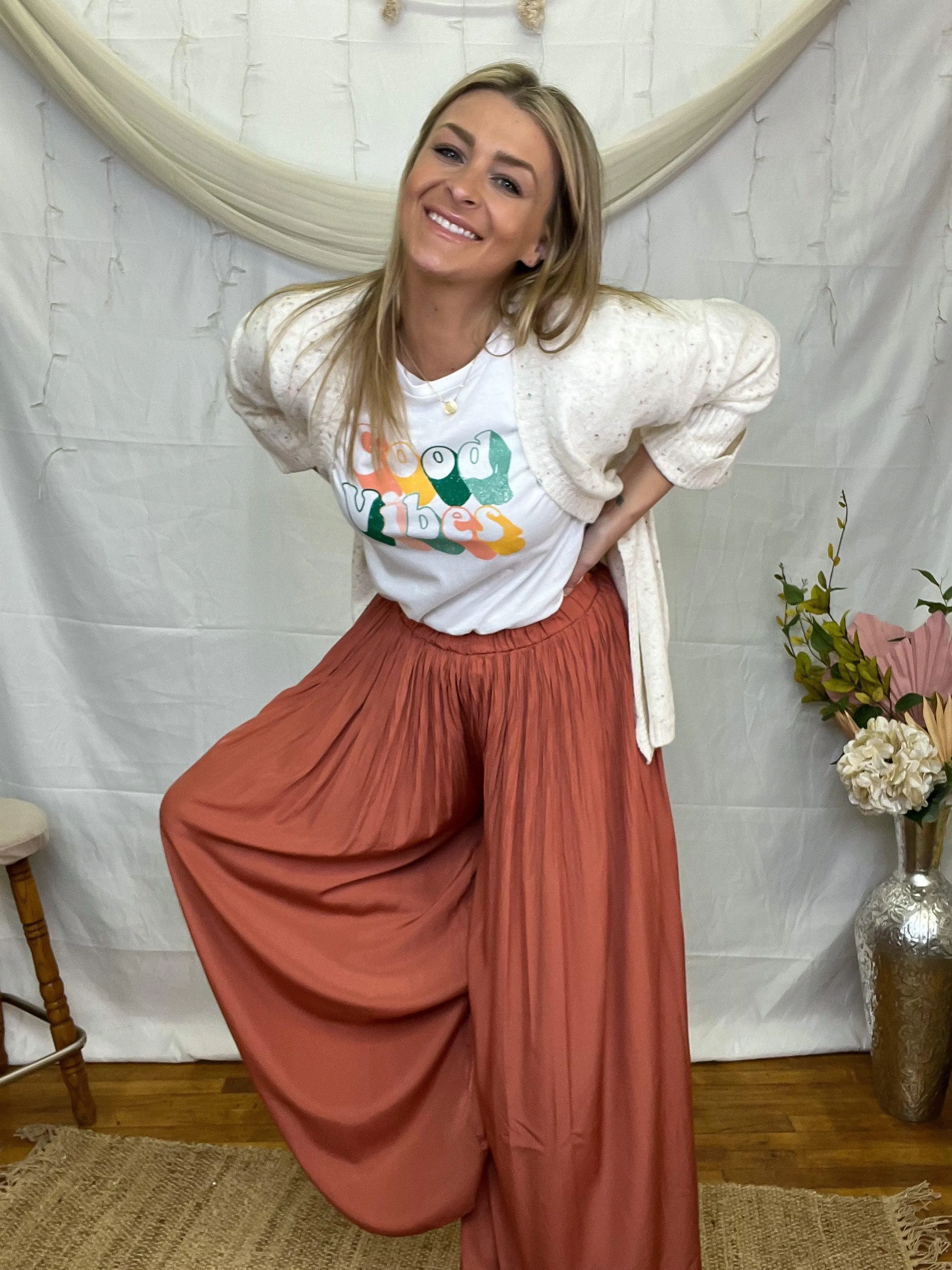 Dusty Rose Pleated Wide Leg Pants