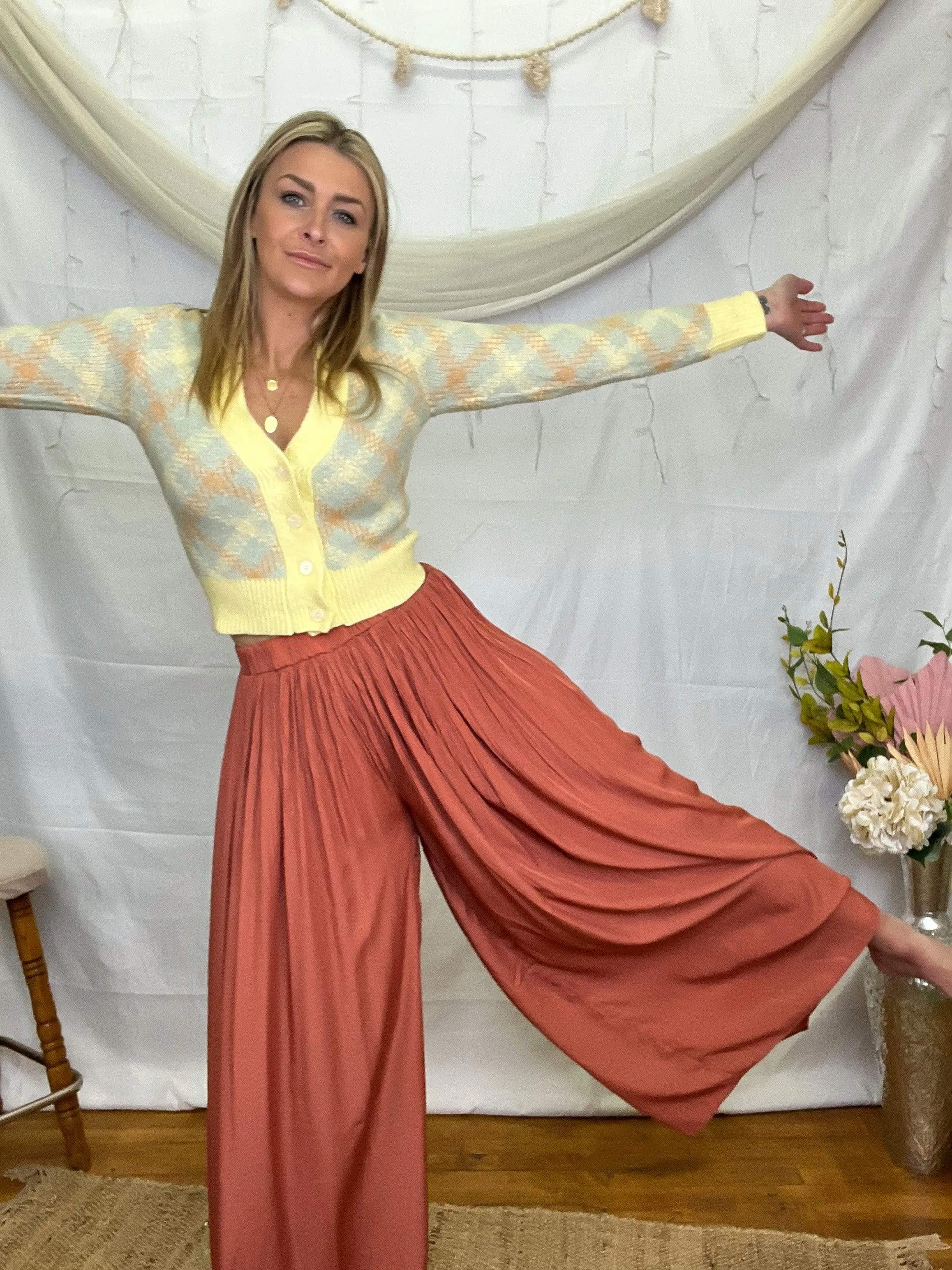 Dusty Rose Pleated Wide Leg Pants