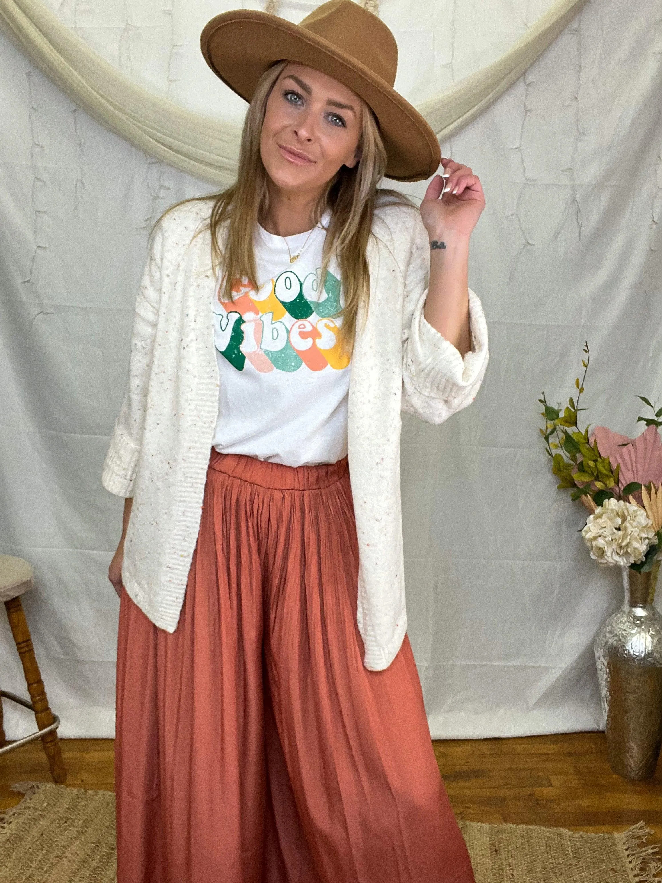Dusty Rose Pleated Wide Leg Pants