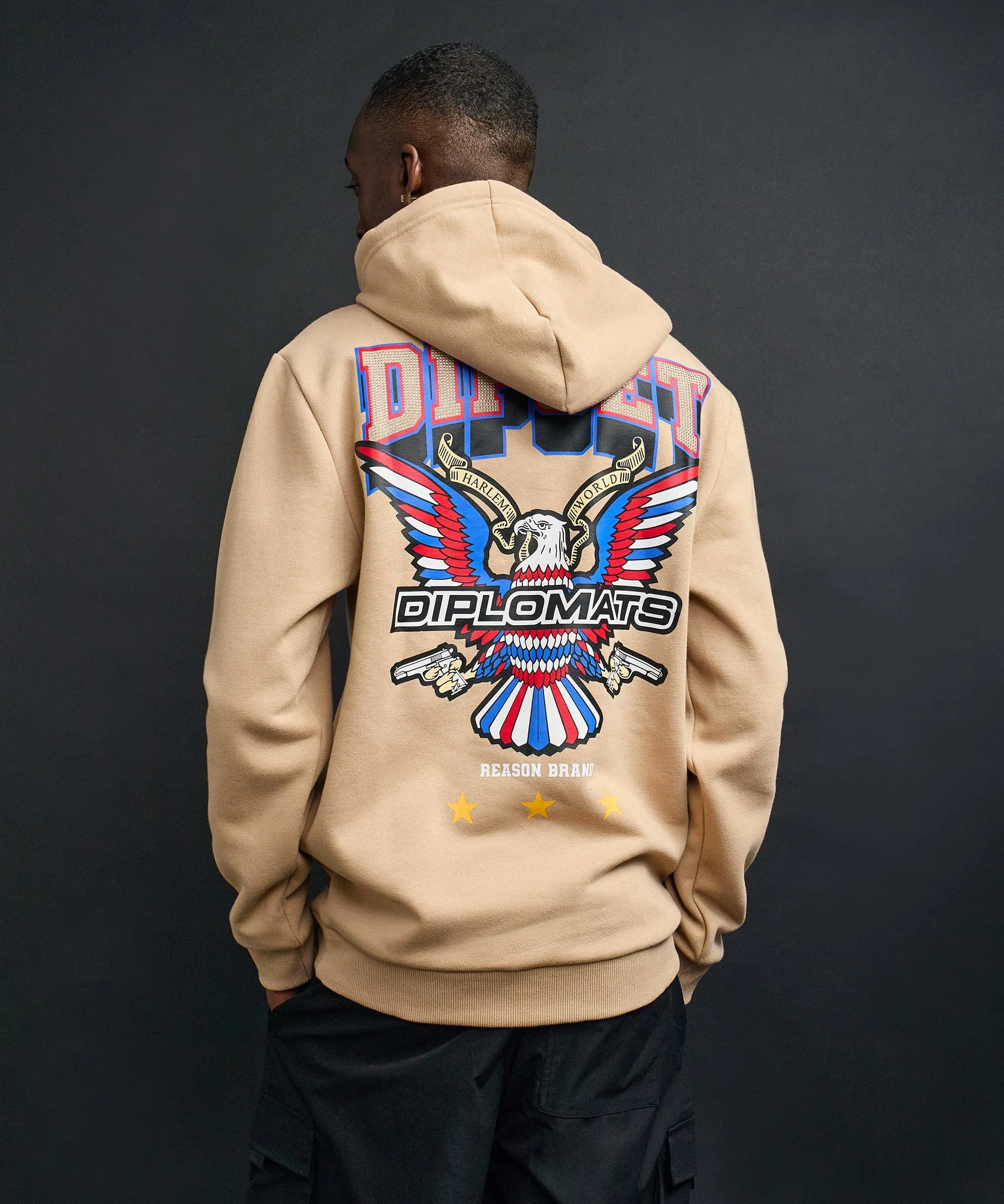 Eagle Back Print Hoodie - Khaki