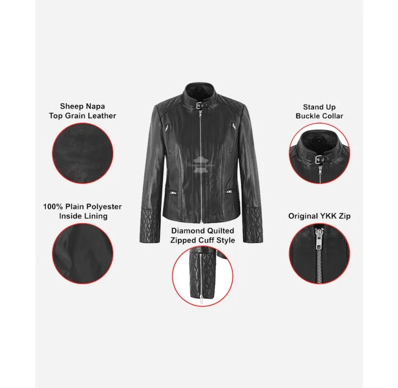 ELISSA Ladies Jacket Women Fitted Black Fashion Leather Jacket
