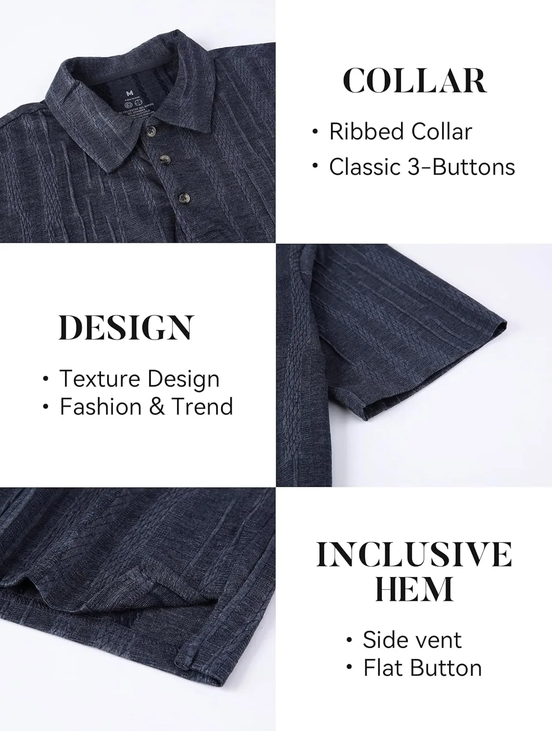 Esabel.C Men's Zipper Polo Shirts Textured Knit Short Sleeve Ribbed Stretchy Polo Shirts for Men