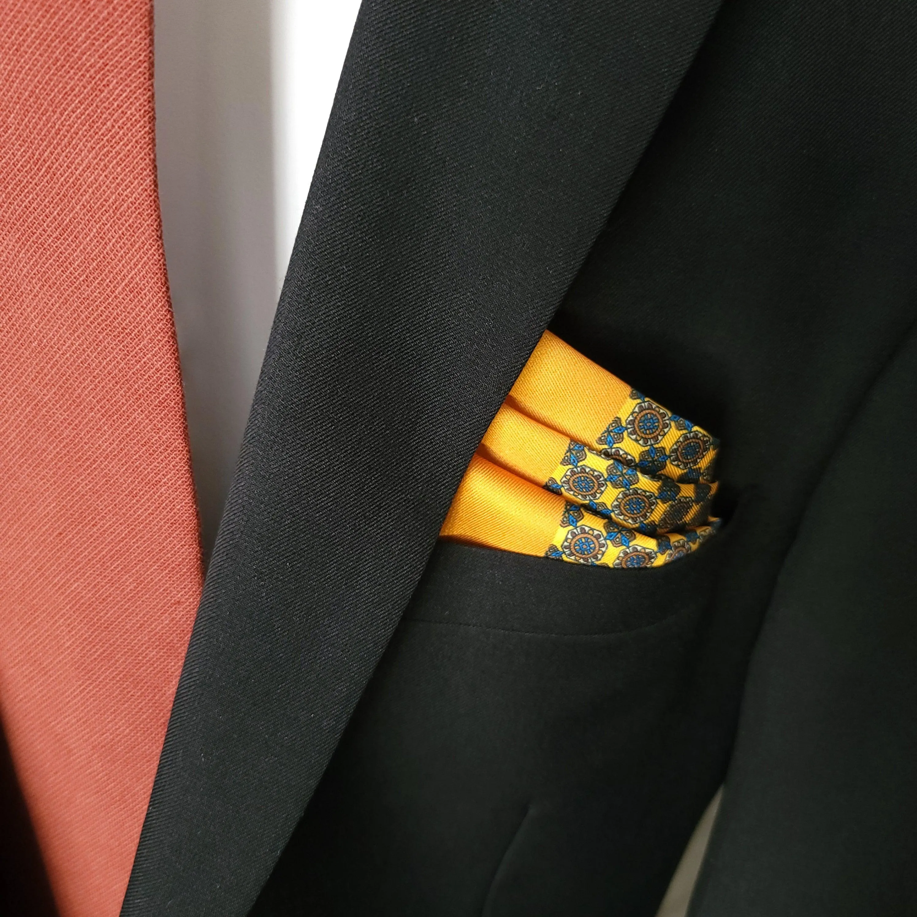 Golden Yellow Blue Dot Stylish and Elegant Silk Pocket Square