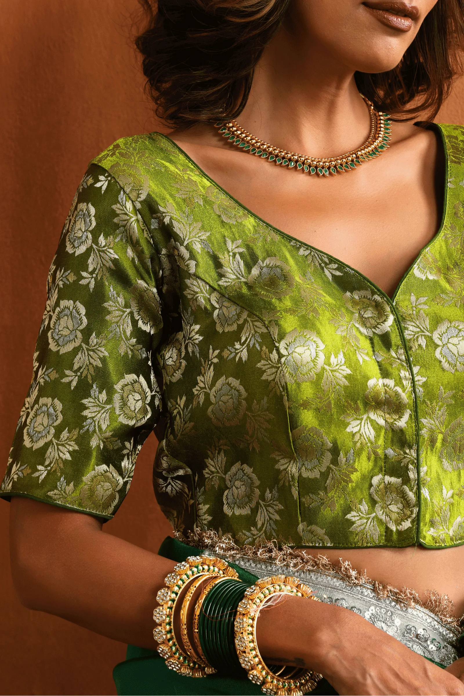 Hariyali Banarasi Readymade Blouse with Sleeves