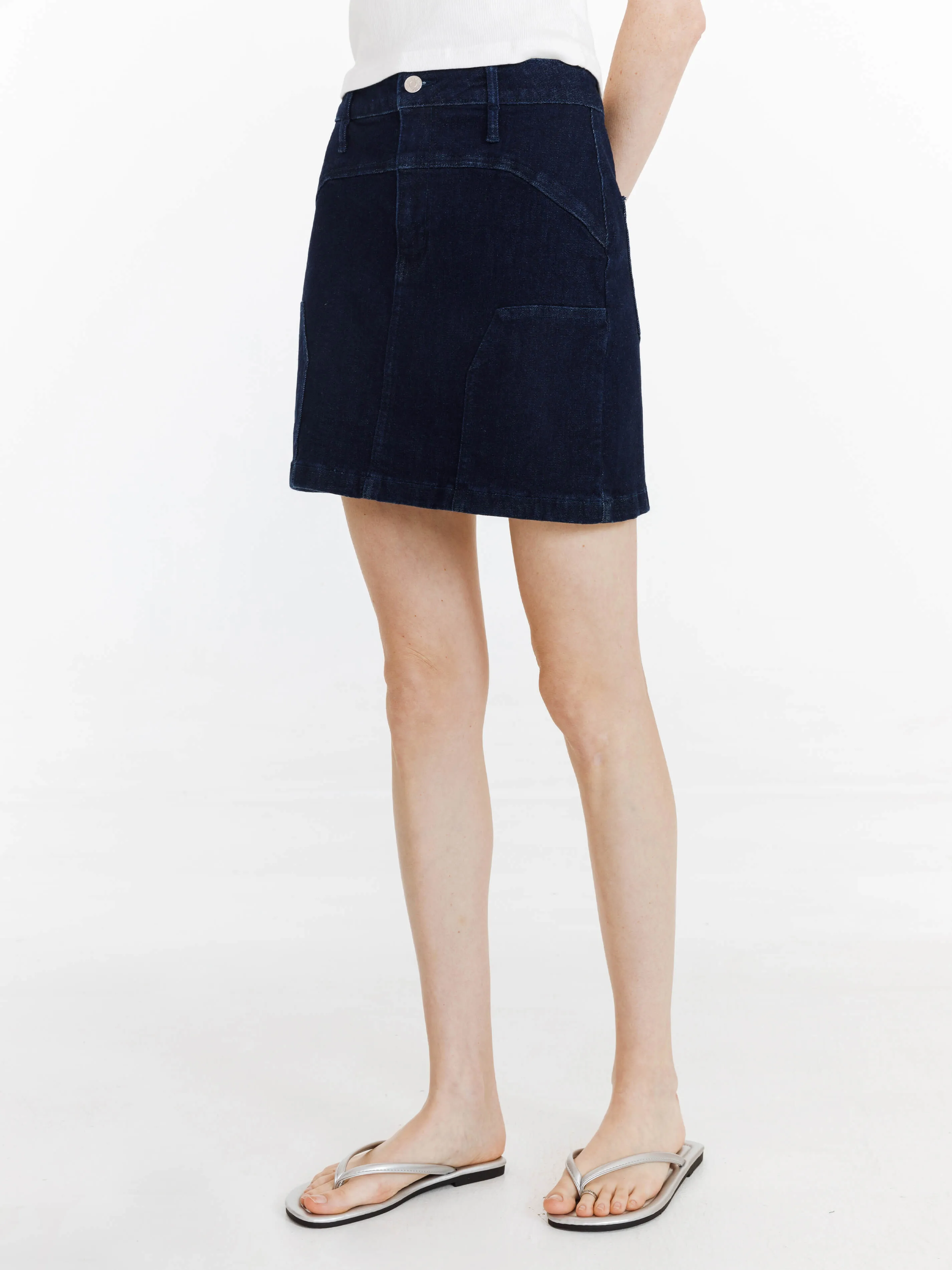 High Elastic Panelled Denim Mini Skirt
