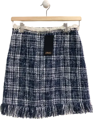 J.ING Navy Blue Tweed Mini Skirt UK S