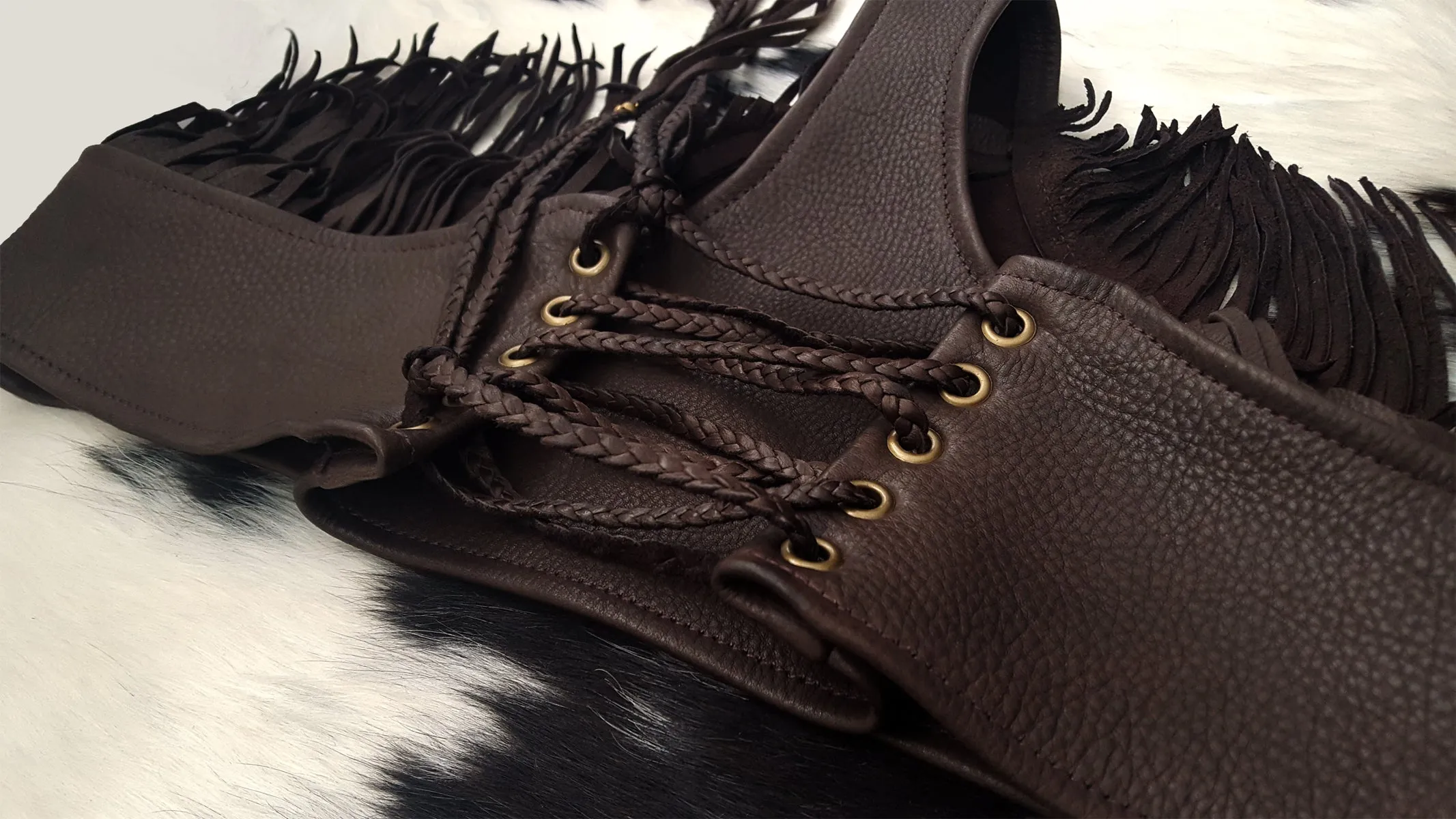 Kyra DEERSKIN Fringe Booty Shorts | Lace Up Front Leather Panties - SS1102