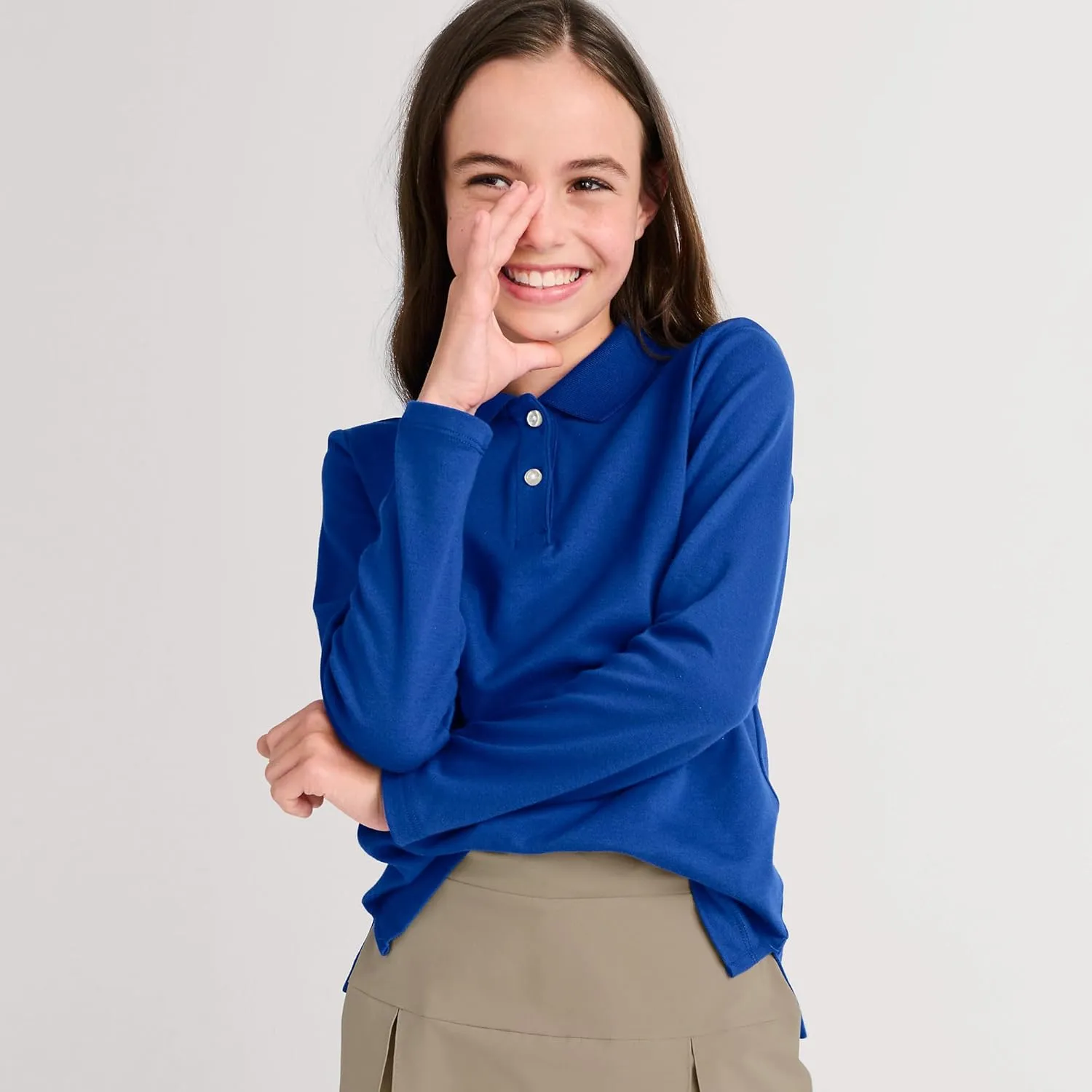 Lands' End School Uniform Girls Long Sleeve Feminine Fit Interlock Polo Shirt
