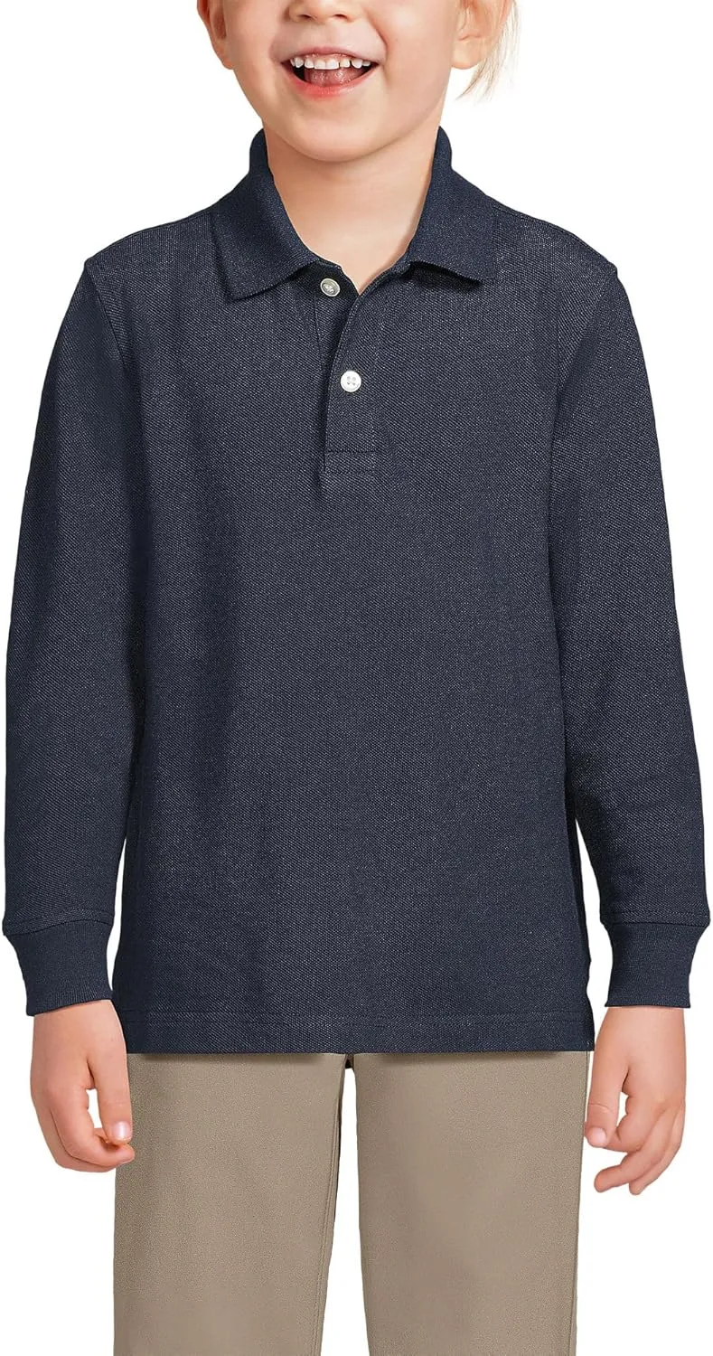 Lands' End School Uniform Kids Long Sleeve Mesh Polo Shirt