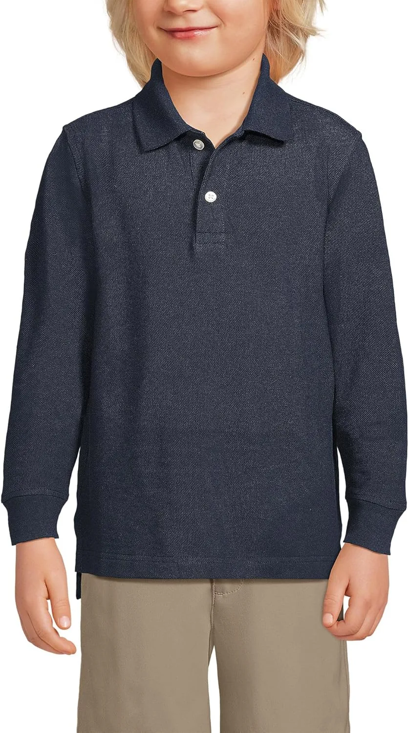 Lands' End School Uniform Kids Long Sleeve Mesh Polo Shirt