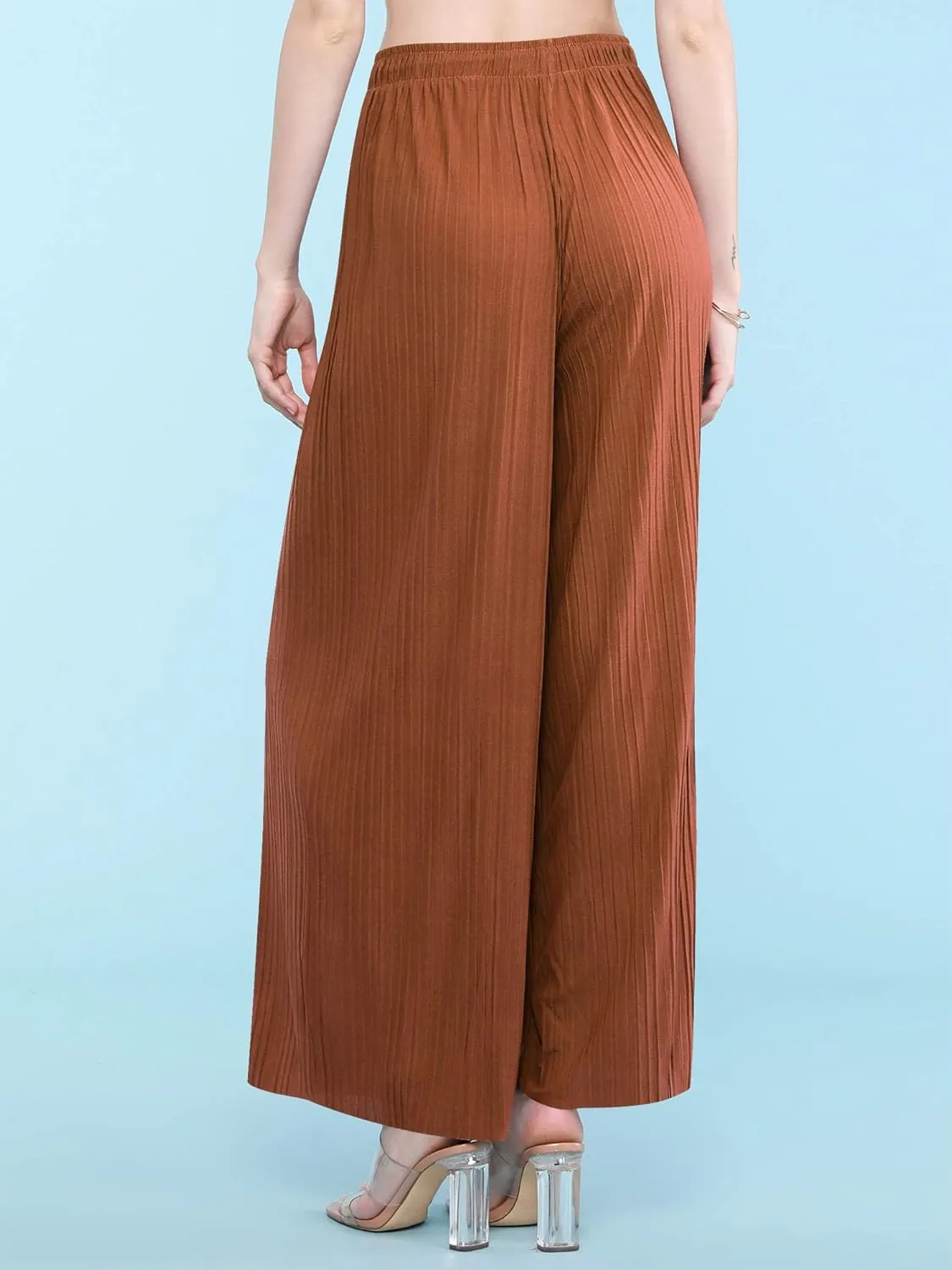 Lock and Love Womens Pleated Wide Leg Palazzo Maxi Pants with Drawstring or Elastic Band