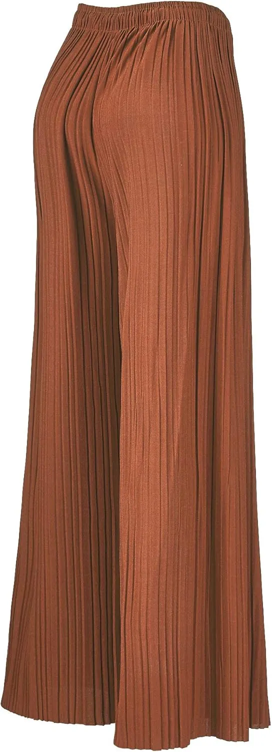 Lock and Love Womens Pleated Wide Leg Palazzo Maxi Pants with Drawstring or Elastic Band