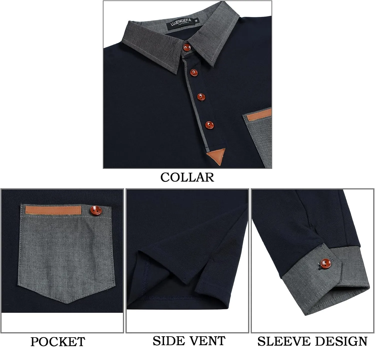 Long Sleeve Polo Shirts for Men Stylish Patchwork Contrasting Color Golf Polos Cotton Polo Shirt Tops with Pocket