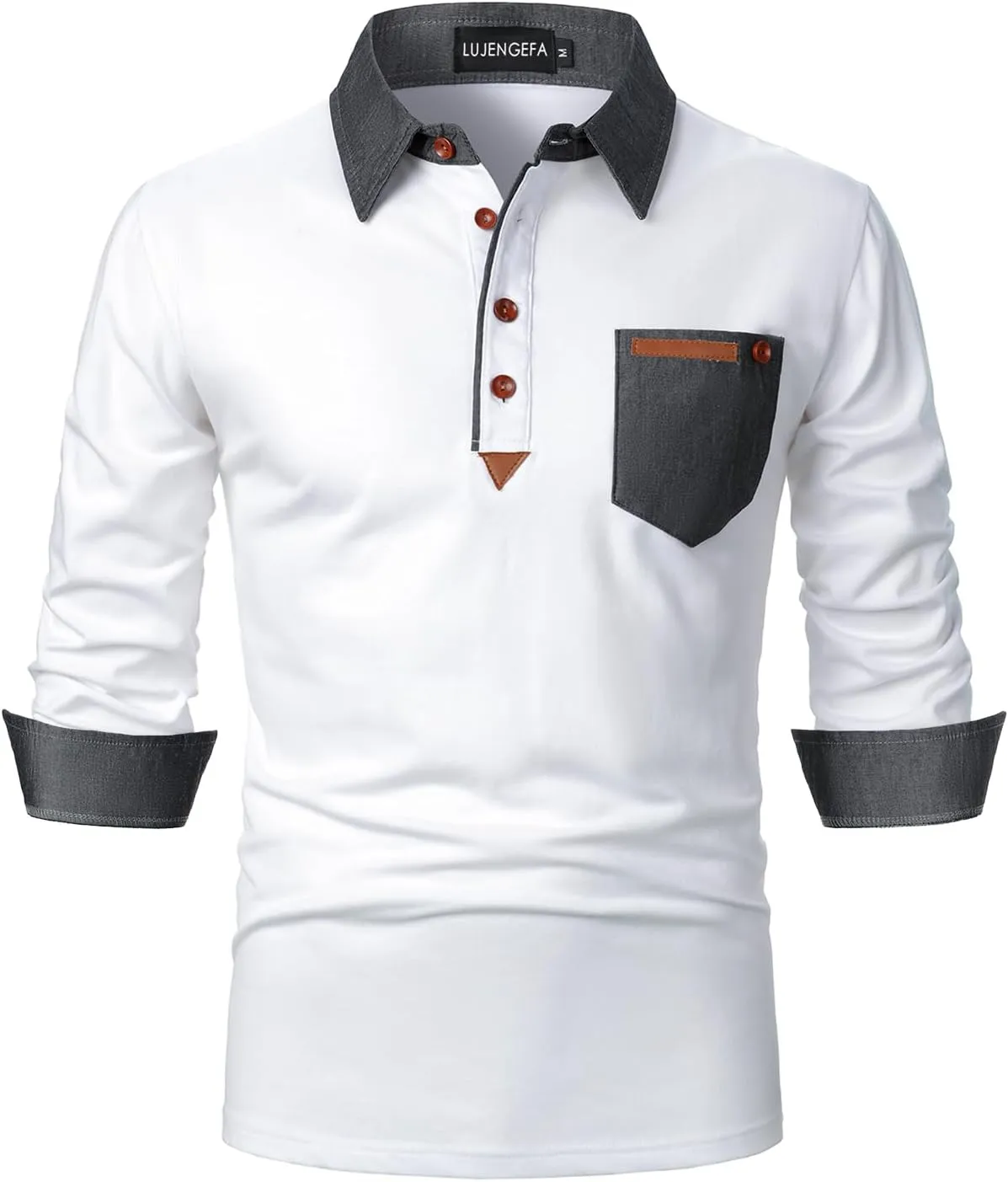 Long Sleeve Polo Shirts for Men Stylish Patchwork Contrasting Color Golf Polos Cotton Polo Shirt Tops with Pocket