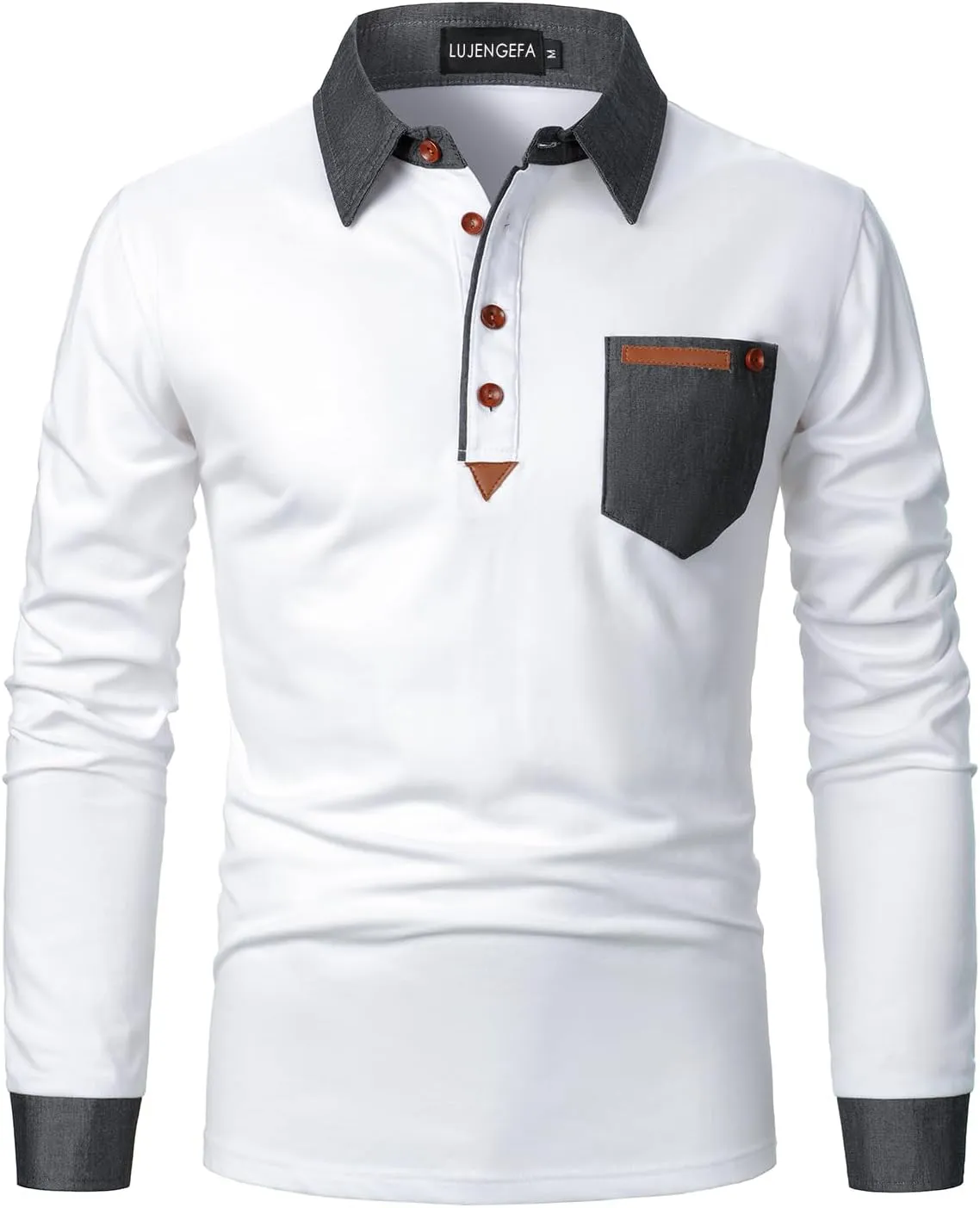 Long Sleeve Polo Shirts for Men Stylish Patchwork Contrasting Color Golf Polos Cotton Polo Shirt Tops with Pocket