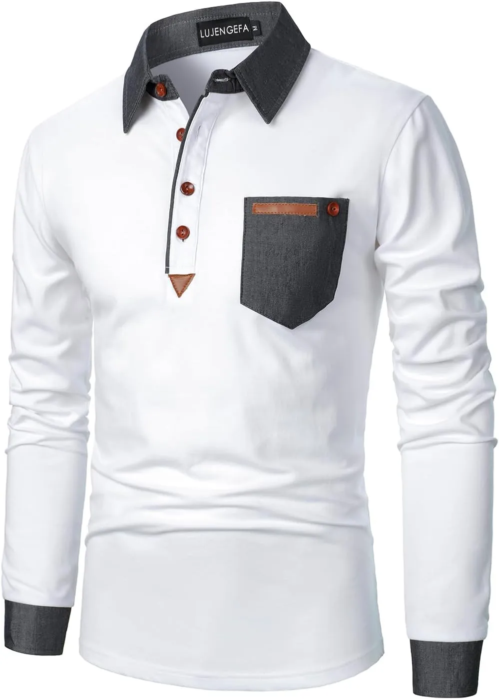 Long Sleeve Polo Shirts for Men Stylish Patchwork Contrasting Color Golf Polos Cotton Polo Shirt Tops with Pocket