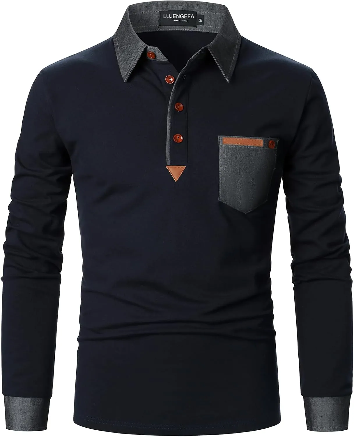 Long Sleeve Polo Shirts for Men Stylish Patchwork Contrasting Color Golf Polos Cotton Polo Shirt Tops with Pocket