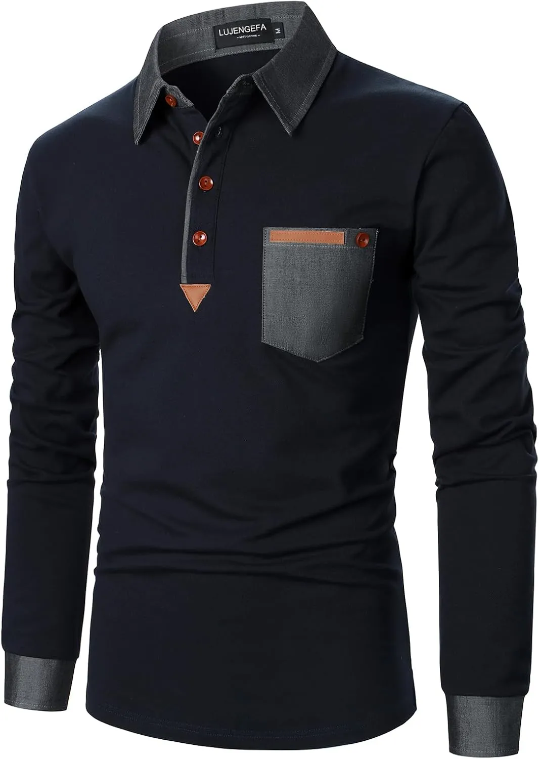Long Sleeve Polo Shirts for Men Stylish Patchwork Contrasting Color Golf Polos Cotton Polo Shirt Tops with Pocket