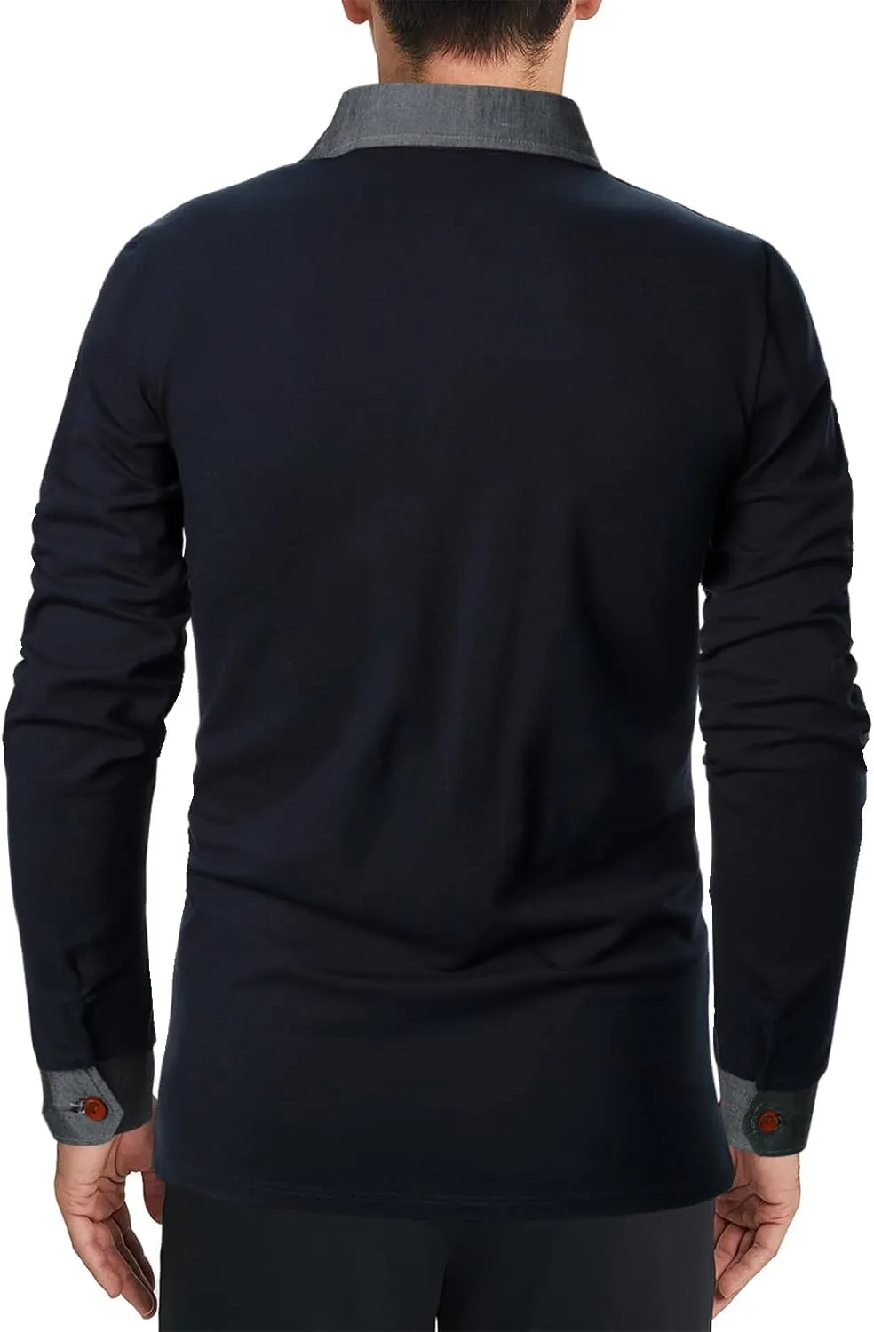 Long Sleeve Polo Shirts for Men Stylish Patchwork Contrasting Color Golf Polos Cotton Polo Shirt Tops with Pocket