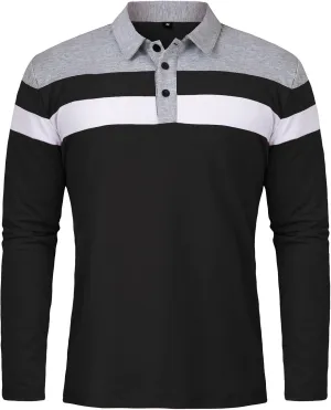 MANSDOUR Men's Polo Shirts Casual Cotton Slim Fit Long Sleeve and Short Sleeve Polo Shirt Patchwork Collared Work Golf Shirt
