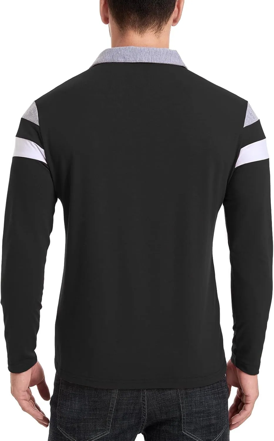 MANSDOUR Men's Polo Shirts Casual Cotton Slim Fit Long Sleeve and Short Sleeve Polo Shirt Patchwork Collared Work Golf Shirt