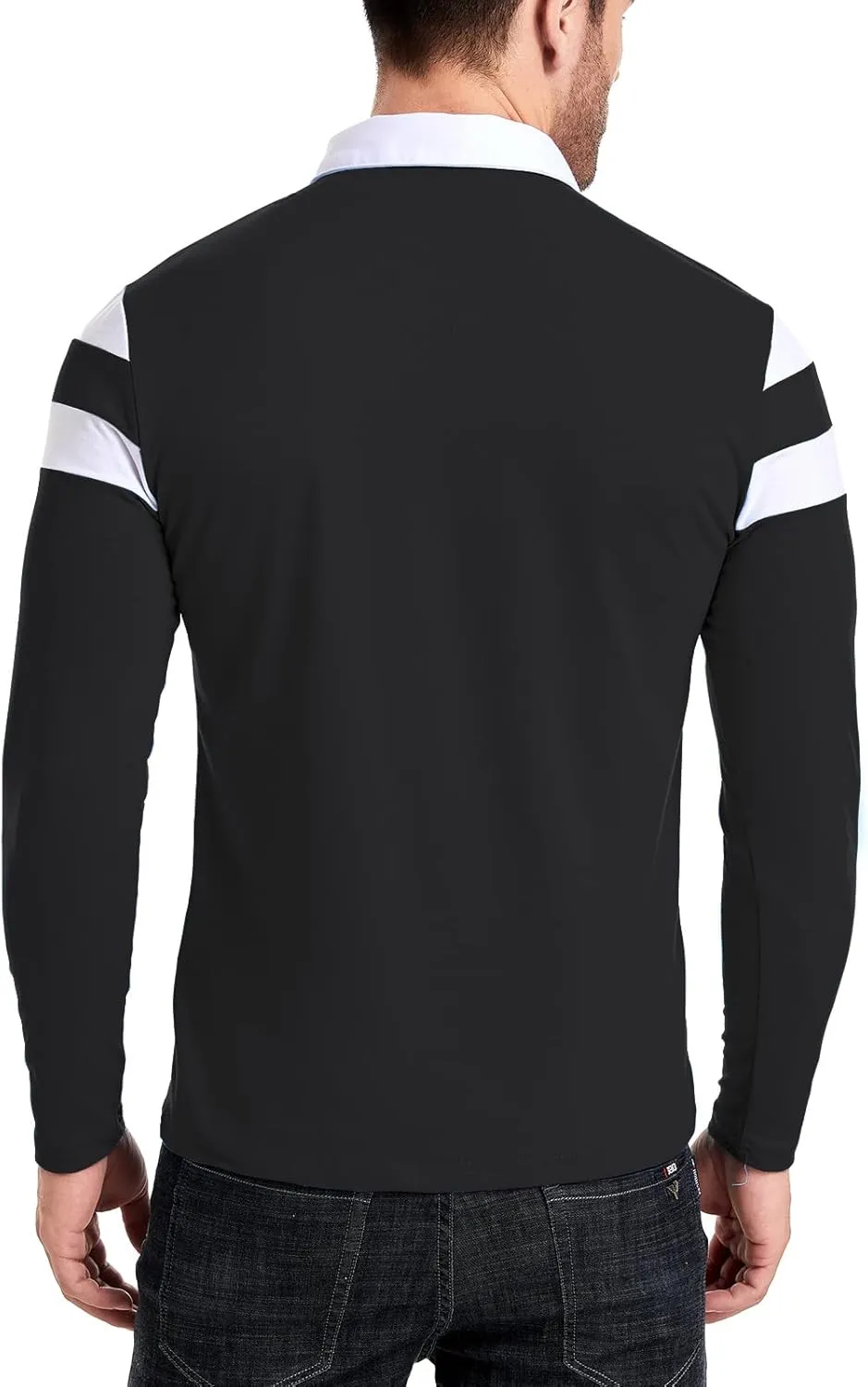 MANSDOUR Men's Polo Shirts Casual Cotton Slim Fit Long Sleeve and Short Sleeve Polo Shirt Patchwork Collared Work Golf Shirt