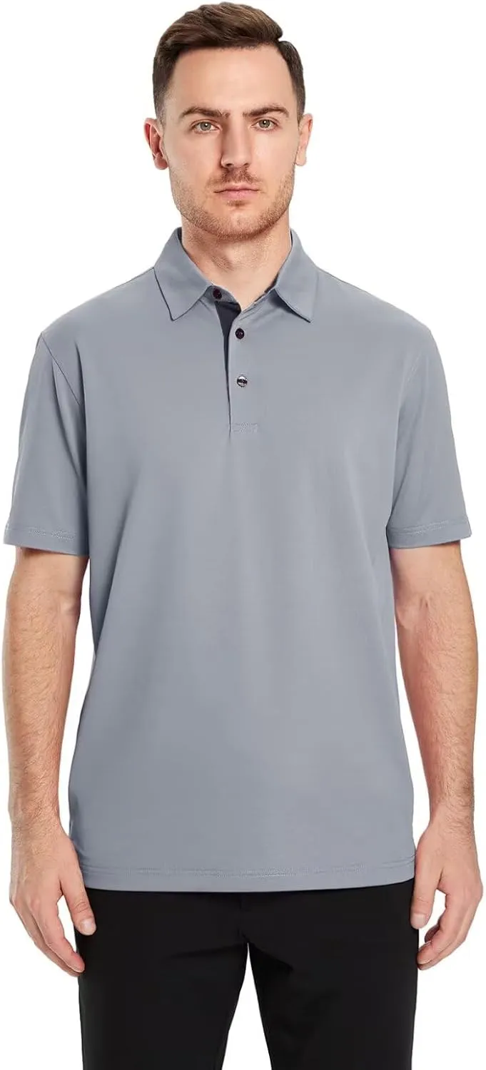 Mens Golf Shirt Short and Long Sleeve Moisture Wicking Dry Fit Performance Solid Casual Pique Golf Polo Shirts for Men