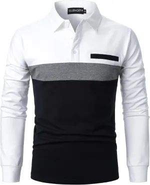 Mens Polo Shirts Short/Long Sleeve Casual Color Block Golf Polo T Shirt Stylish Contrast Collar Cotton Tops for Men