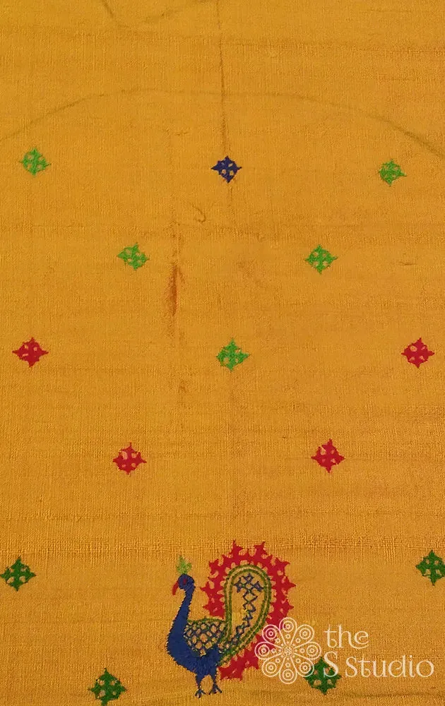 Mustard Raw silk blouse material with Rabari kutch Hand embroidery