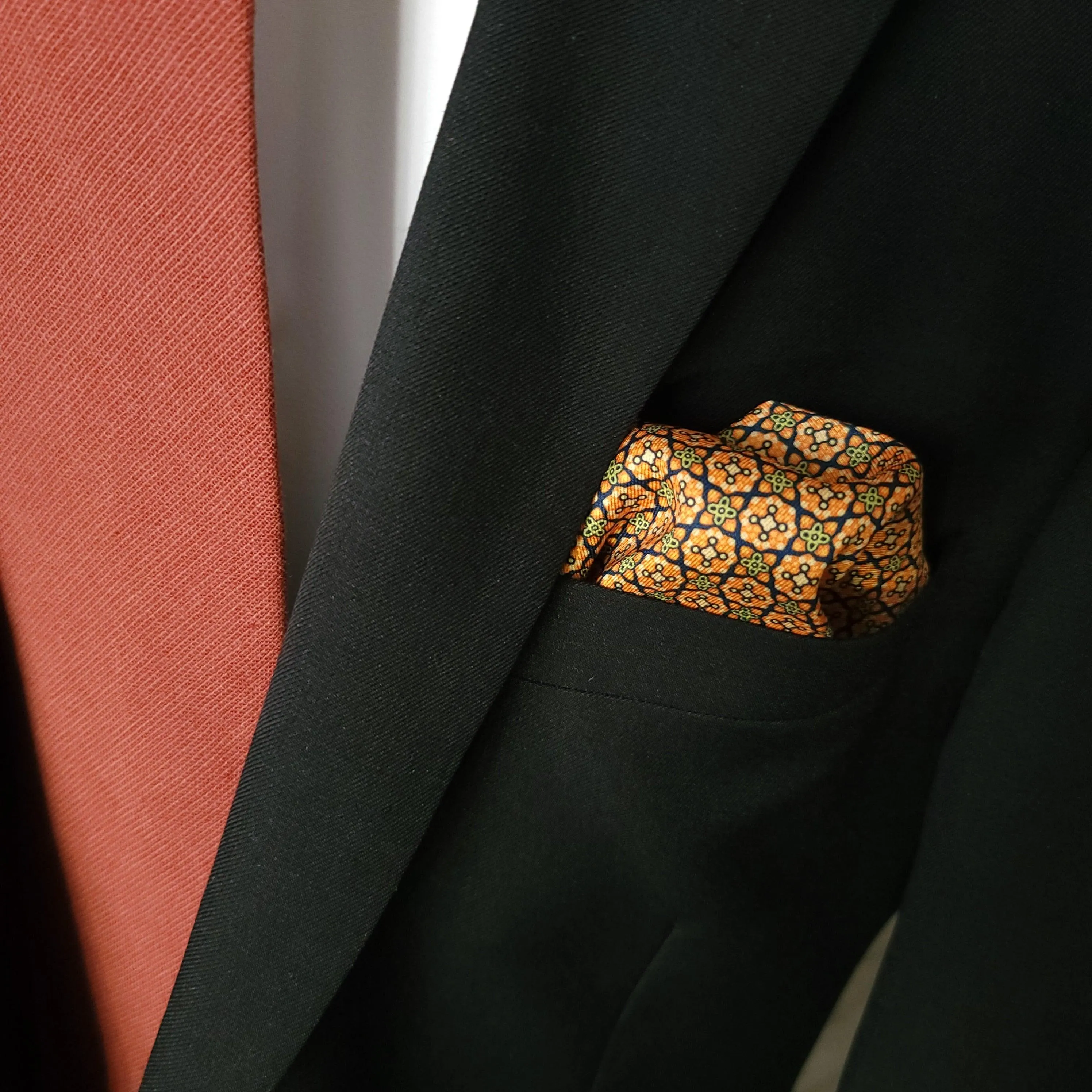 Navy Blue Orange Dot Stylish and Elegant Silk Pocket Square