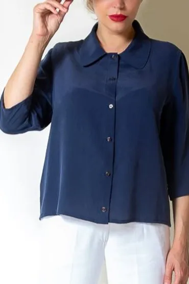 Navy Silk Blouse