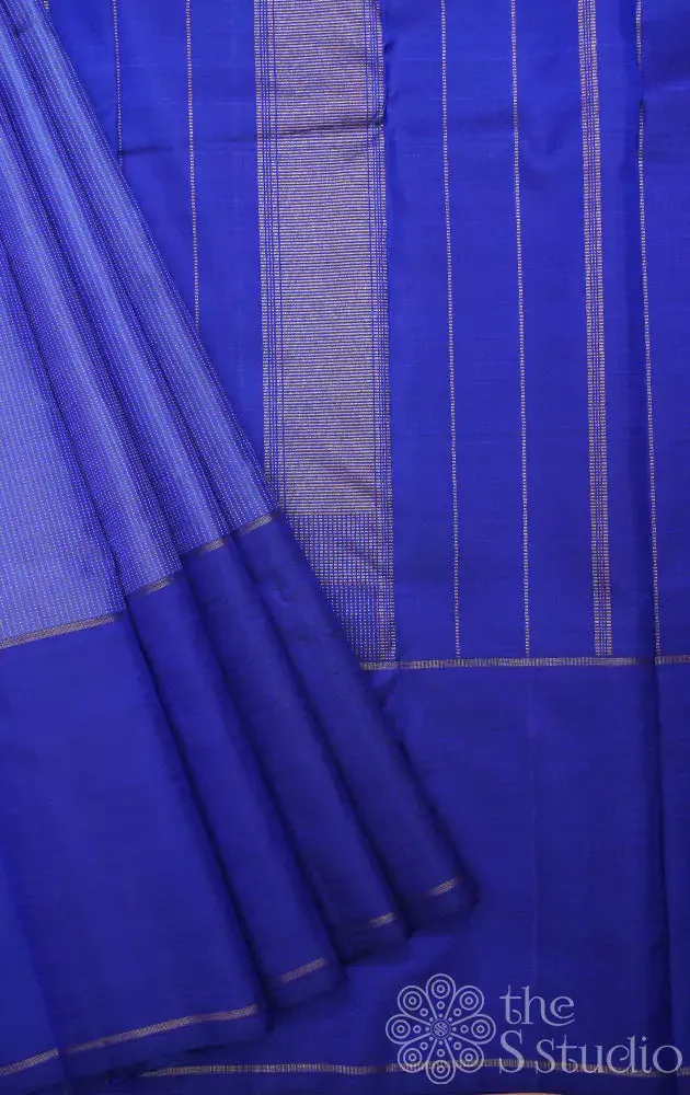 Ocean blue kanchipuram silk saree with long border
